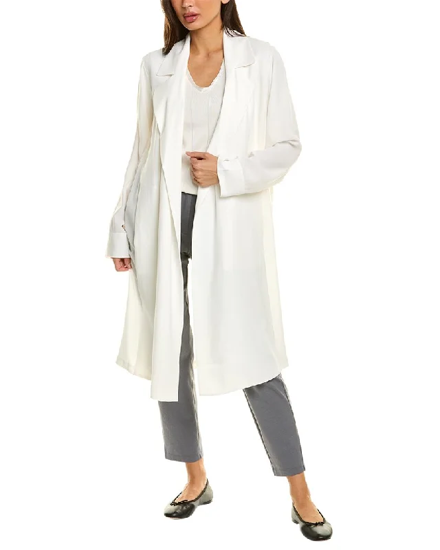 Embroidered women's cotton coats in a bohemian pattern for a unique designEileen Fisher Silk Trench Coat