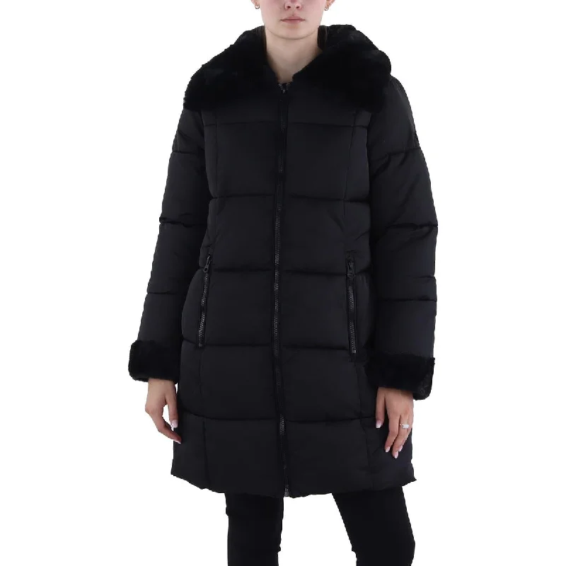 Embroidered women's cotton coats in a bohemian pattern for a unique designWomens Insulated Faux Fur Trim Puffer Jacket