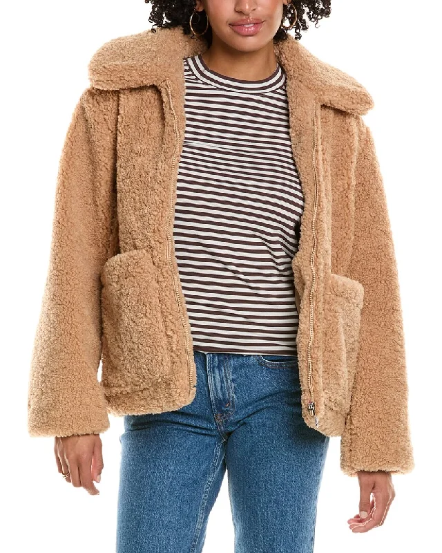 Women's knee - length wool blend coats with a fur collar for added warmthSam Edelman Zip Front Teddy Jacket Women's knee - length wool blend coats with a fur collar for added warmthSam Edelman Zip Front Teddy Jacket