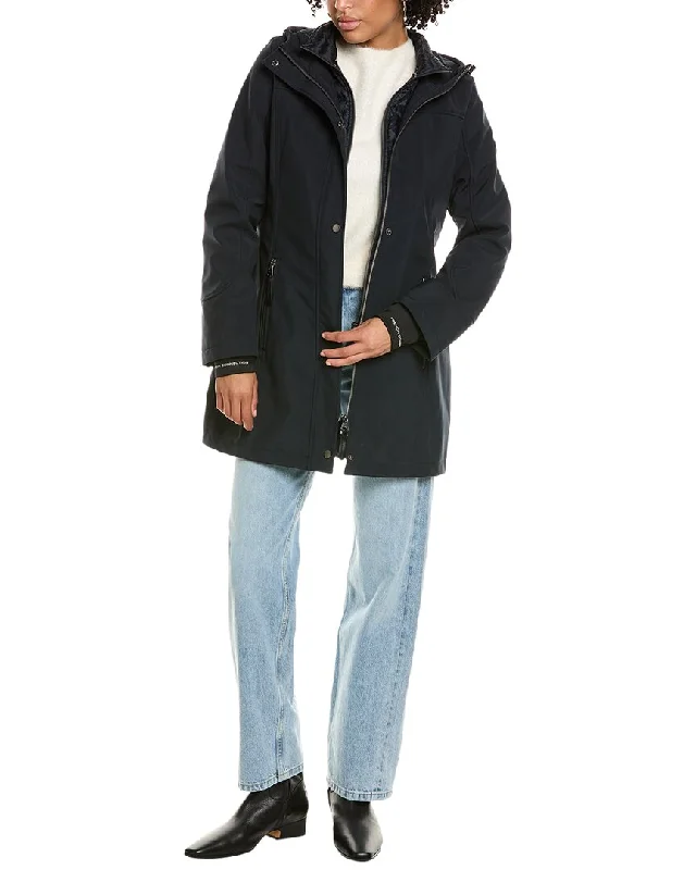 Hooded women's puffer coats in neon colors for high - visibility sportsFrench Connection Mix Media Softshell Coat Hooded women's puffer coats in neon colors for high - visibility sportsFrench Connection Mix Media Softshell Coat