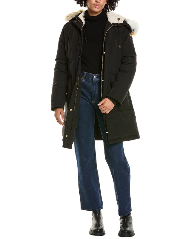 Women's long - sleeve wool coats in a houndstooth pattern for a classic charmSam Edelman Parka Women's long - sleeve wool coats in a houndstooth pattern for a classic charmSam Edelman Parka