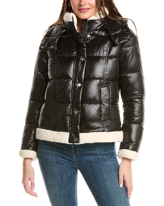 Women's pea coats with brass buttons for a nautical - inspired styleFrench Connection Sherpa-Trim Puffer Coat Women's pea coats with brass buttons for a nautical - inspired styleFrench Connection Sherpa-Trim Puffer Coat