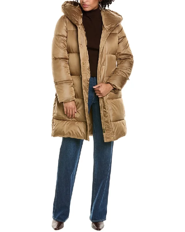 Long women's mac coats in a lightweight fabric for spring showersVia Spiga Pillow Collar Belted Coat