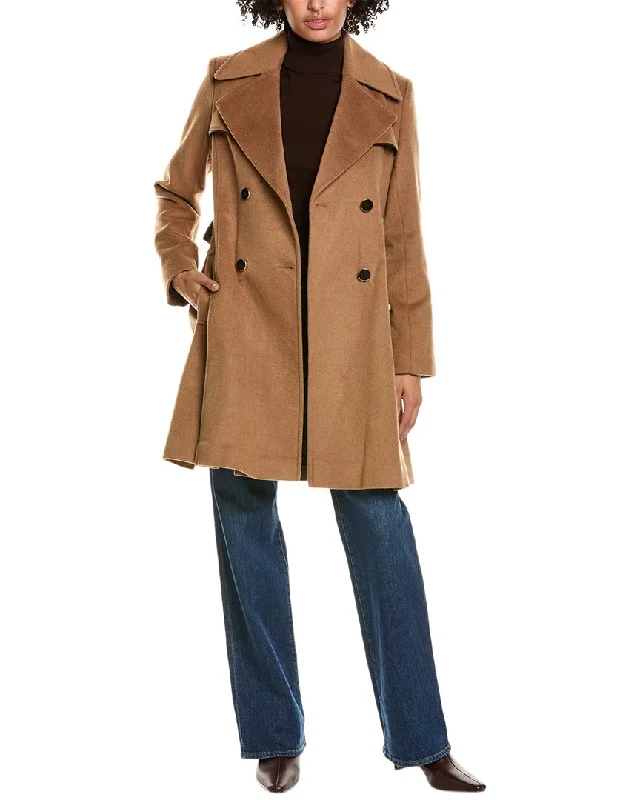 Petite women's wool blend coats with a tailored fit for a flattering silhouetteVia Spiga Pleated Wool-Blend Coat