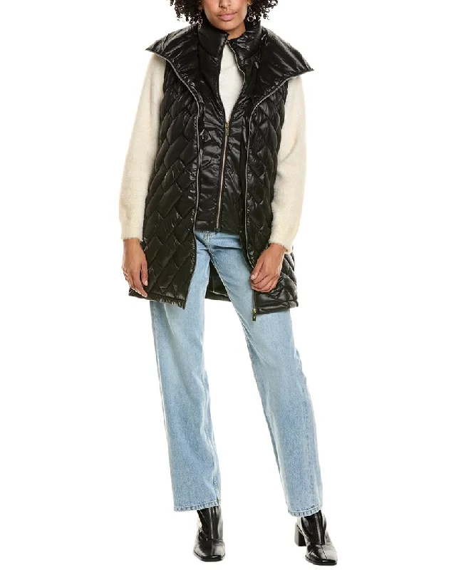 Quilted down women's coats with removable hoods for outdoor activitiesVia Spiga Brick Quilt Puffer Coat