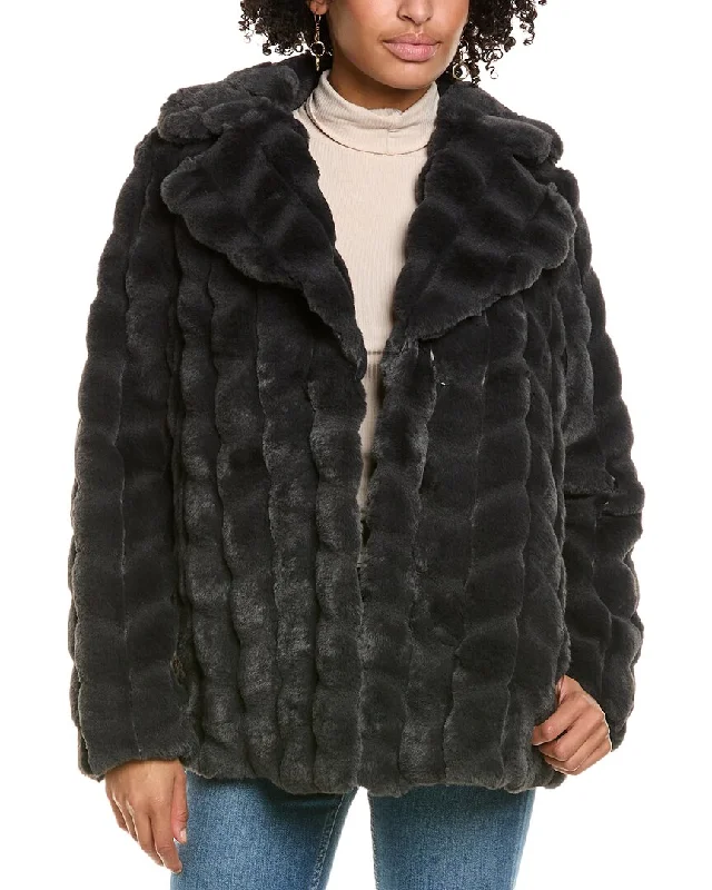 Women's cropped leather coats with silver studs for an edgy lookVia Spiga Grooved Faux Fur Down Coat