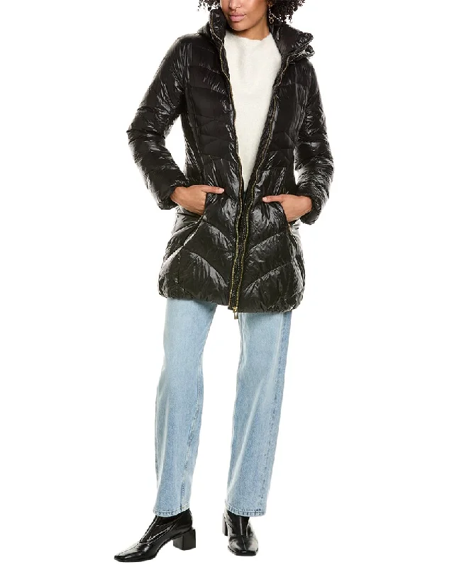 Checkered women's wool coats in a classic pattern for a timeless styleVia Spiga Swirl Down Coat