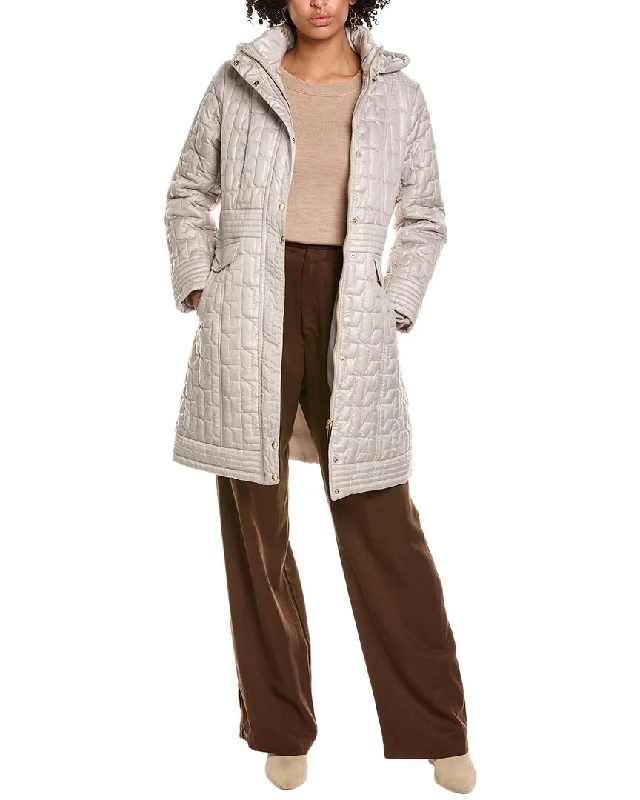 Hooded women's puffer coats in neon colors for high - visibility sportsVia Spiga Quilted Coat