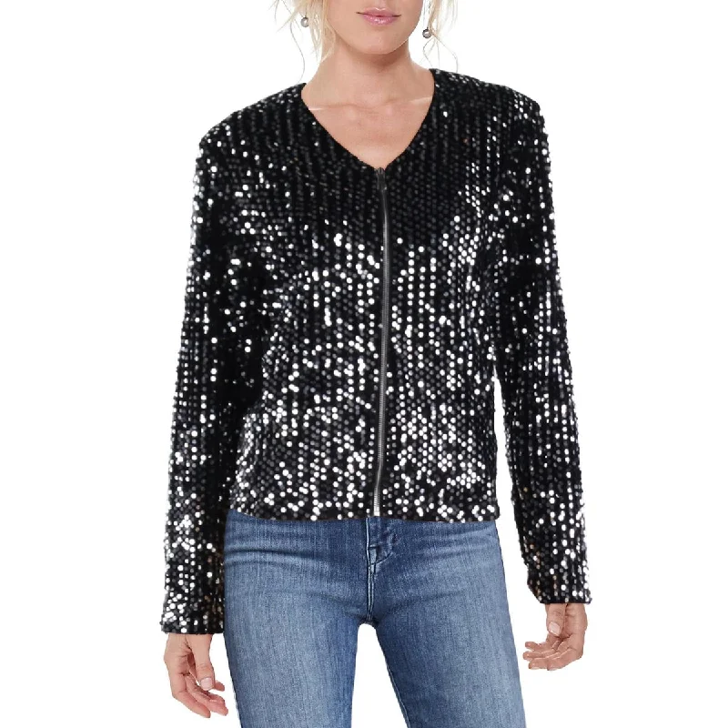 Belted women's cashmere coats in soft pastels for a luxurious feelWomens Sequined Short Bomber Jacket