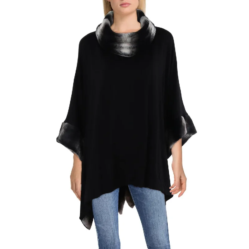 Women's long - sleeve wool coats in a houndstooth pattern for a classic charmWomens Knit Faux Fur Trim Wrap Coat