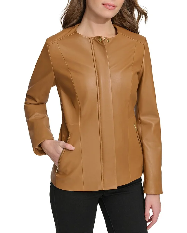 Women's waterproof parka coats with multiple pockets for practicalityCole Haan Collarless Leather Jacket Women's waterproof parka coats with multiple pockets for practicalityCole Haan Collarless Leather Jacket