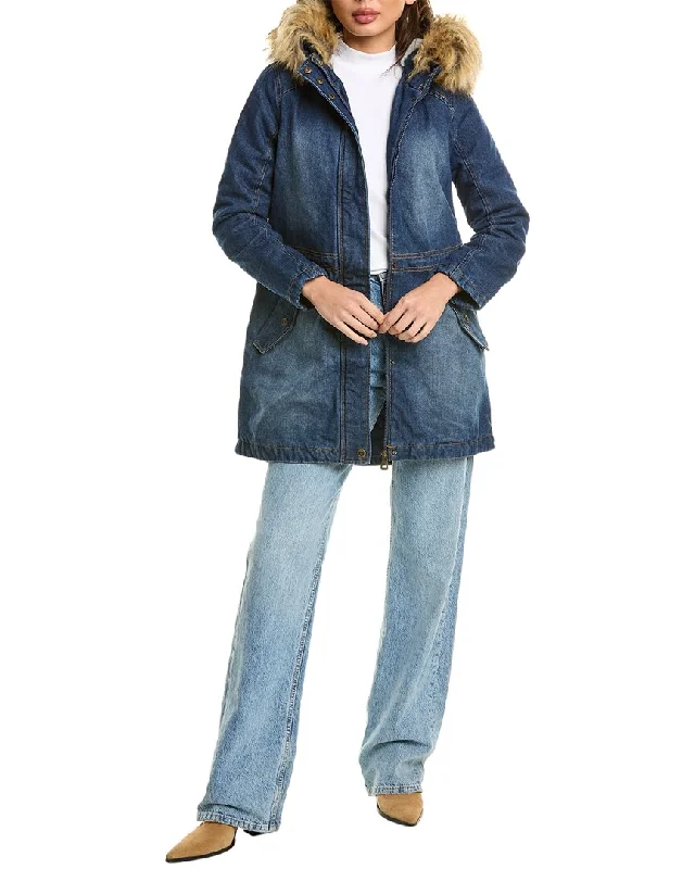 Women's cropped leather coats with silver studs for an edgy lookUrban Republic Denim Heavyweight Anorak