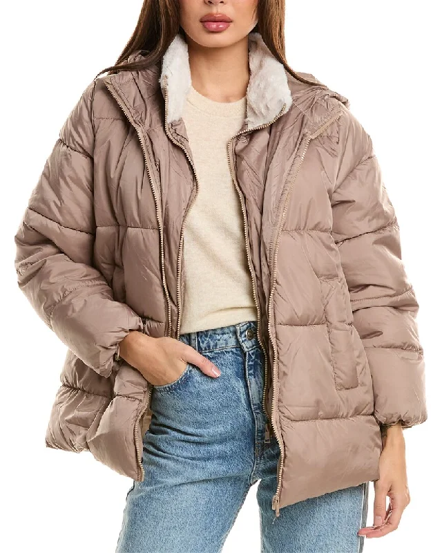 Quilted down women's coats with removable hoods for outdoor activitiesUrban Republic Quilted Puffer Coat