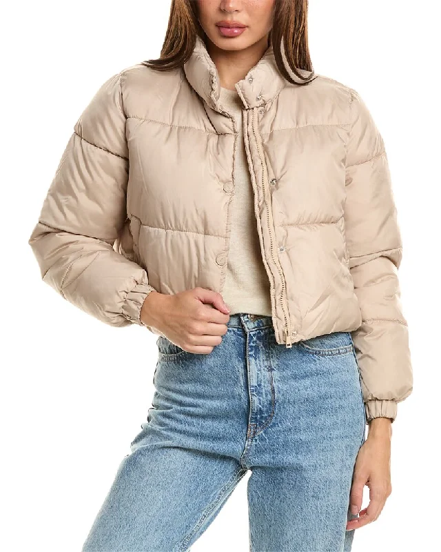 Women's cropped leather coats with silver studs for an edgy lookUrban Republic Cropped Puffer Coat
