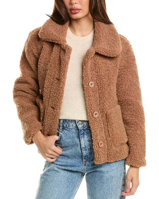Women's cropped leather coats with silver studs for an edgy lookUrban Republic Sherpa Textured Button Coat Women's cropped leather coats with silver studs for an edgy lookUrban Republic Sherpa Textured Button Coat