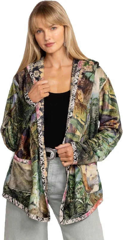 Women's long - sleeve wool coats in a houndstooth pattern for a classic charmJohnny Was Women's Joan Sherpa Jacket, Rawi Scarf Print Women's long - sleeve wool coats in a houndstooth pattern for a classic charmJohnny Was Women's Joan Sherpa Jacket, Rawi Scarf Print