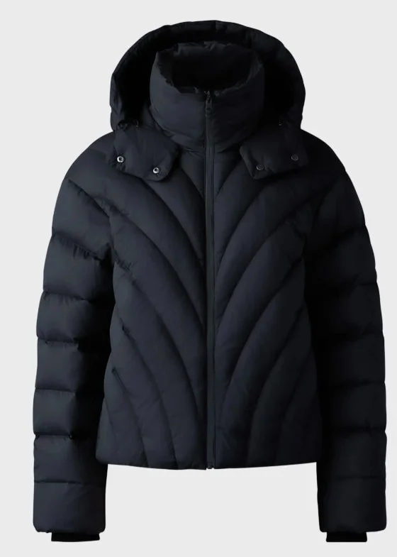 Hooded women's puffer coats in neon colors for high - visibility sportsMackage Women's Hope Puffer Jacket, Black