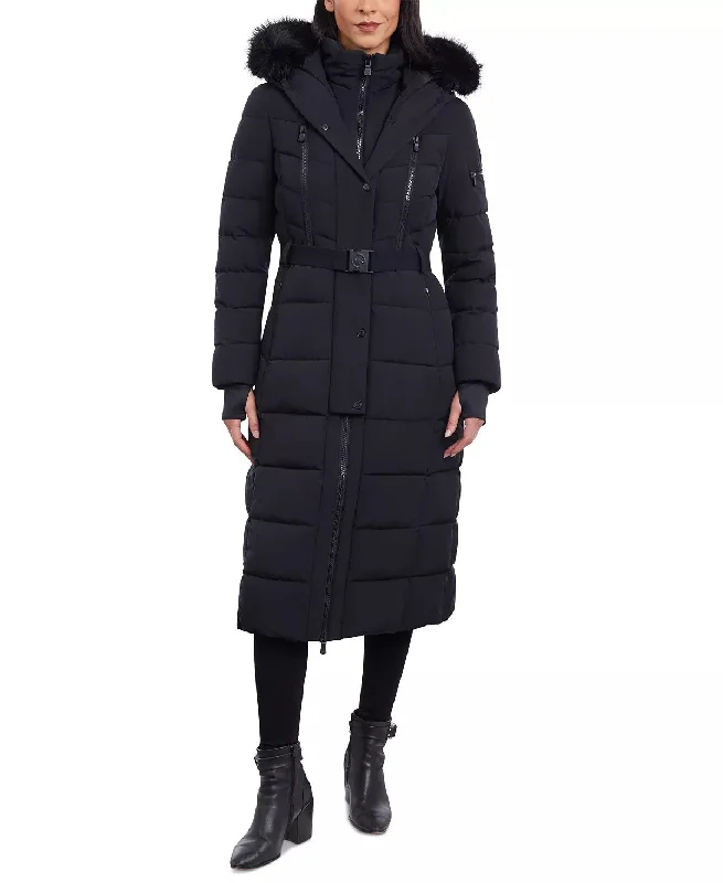 Shearling - lined women's leather coats for ultimate warmth and luxuryMichael Michael Kors Women's Belted Scuba Maxi Coat, Black Shearling - lined women's leather coats for ultimate warmth and luxuryMichael Michael Kors Women's Belted Scuba Maxi Coat, Black