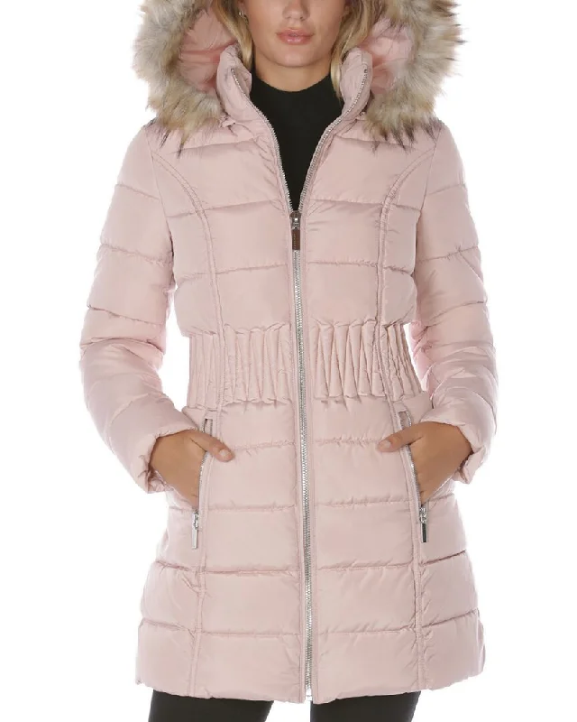Quilted down women's coats with removable hoods for outdoor activitiesLaundry By Shelli Segal Short Jacket