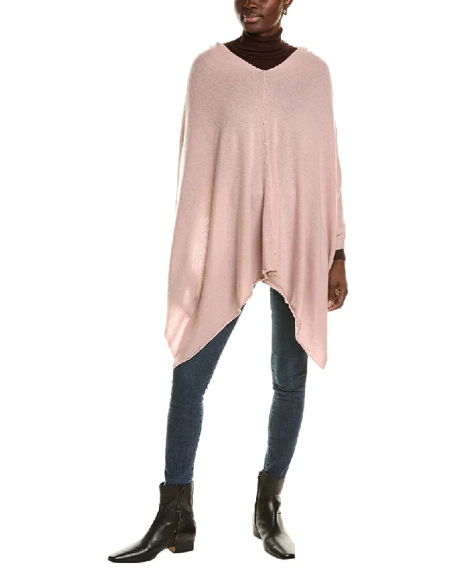 Long women's mac coats in a lightweight fabric for spring showersSofiacashmere Pearl Trim Wool & Cashmere-Blend Poncho