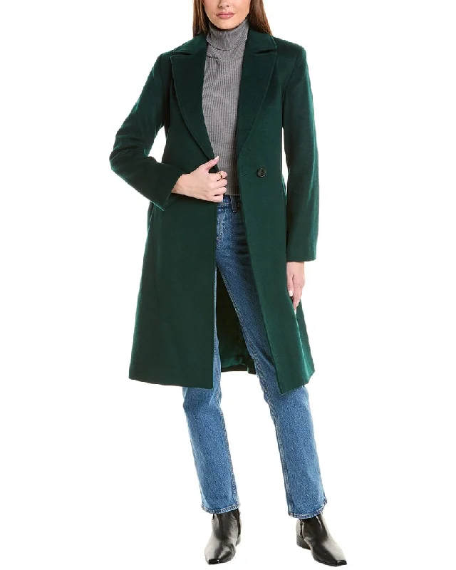 Women's knee - length wool blend coats with a fur collar for added warmthSofiacashmere Belted Wrap Wool & Cashmere-Blend Coat