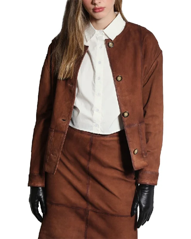 Women's cropped leather coats with silver studs for an edgy lookWalter Baker Palmer Relaxed Fit Suede Jacket Women's cropped leather coats with silver studs for an edgy lookWalter Baker Palmer Relaxed Fit Suede Jacket