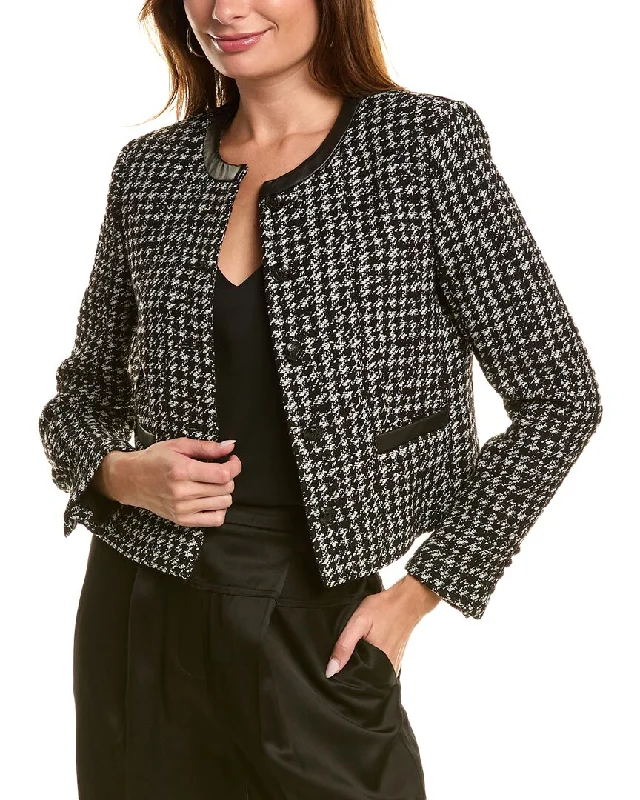 Petite women's wool blend coats with a tailored fit for a flattering silhouetteThe Kooples Leather -Trim Wool-Blend Tweed Jacket Petite women's wool blend coats with a tailored fit for a flattering silhouetteThe Kooples Leather -Trim Wool-Blend Tweed Jacket