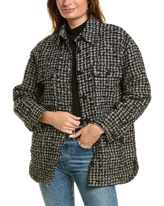 Women's cropped leather coats with silver studs for an edgy lookThe Kooples Leather-Trim Wool-Blend Jacket Women's cropped leather coats with silver studs for an edgy lookThe Kooples Leather-Trim Wool-Blend Jacket