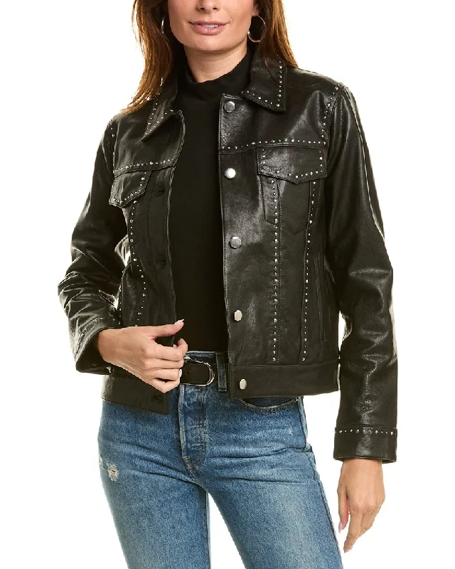 Women's longline double - breasted camel coats for a sophisticated lookThe Kooples Studded Leather Jacket Women's longline double - breasted camel coats for a sophisticated lookThe Kooples Studded Leather Jacket