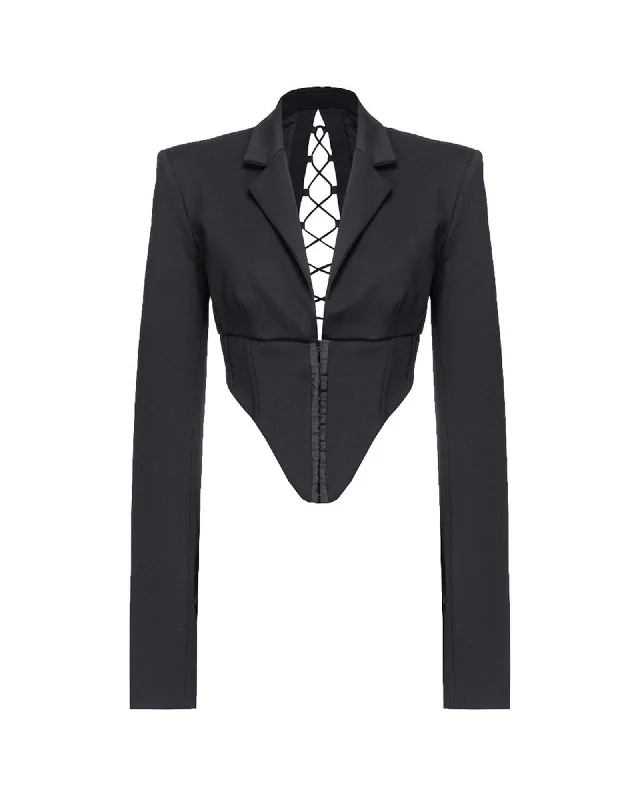 Women's pea coats with brass buttons for a nautical - inspired stylePINKO LaceUp Corset Blazer Black Women's pea coats with brass buttons for a nautical - inspired stylePINKO LaceUp Corset Blazer Black