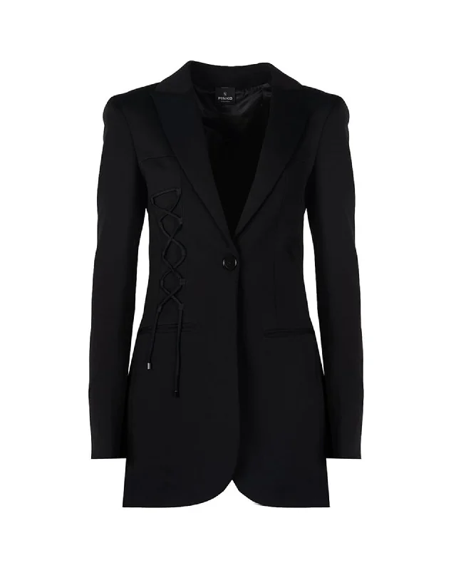 Women's cropped leather coats with silver studs for an edgy lookPINKO Lace Up Blazer Black Women's cropped leather coats with silver studs for an edgy lookPINKO Lace Up Blazer Black