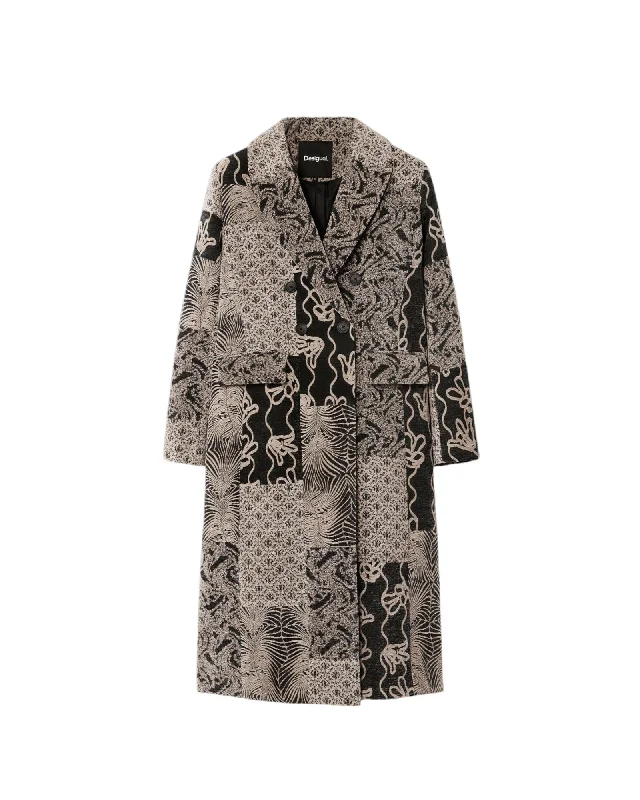 Quilted down women's coats with removable hoods for outdoor activitiesDesigual Printed Button-Fastening Coat with Lapel Collar in Beige Quilted down women's coats with removable hoods for outdoor activitiesDesigual Printed Button-Fastening Coat with Lapel Collar in Beige