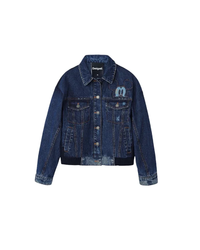 Mid - length women's down coats in a slim fit for a modern and sleek appearanceDesigual Mickey Mouse Denim Jacket for Women Mid - length women's down coats in a slim fit for a modern and sleek appearanceDesigual Mickey Mouse Denim Jacket for Women
