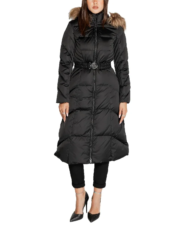 Embroidered women's cotton coats in a bohemian pattern for a unique designGuess Women's Long Puffer Coat with Faux Fur Hood Black Embroidered women's cotton coats in a bohemian pattern for a unique designGuess Women's Long Puffer Coat with Faux Fur Hood Black