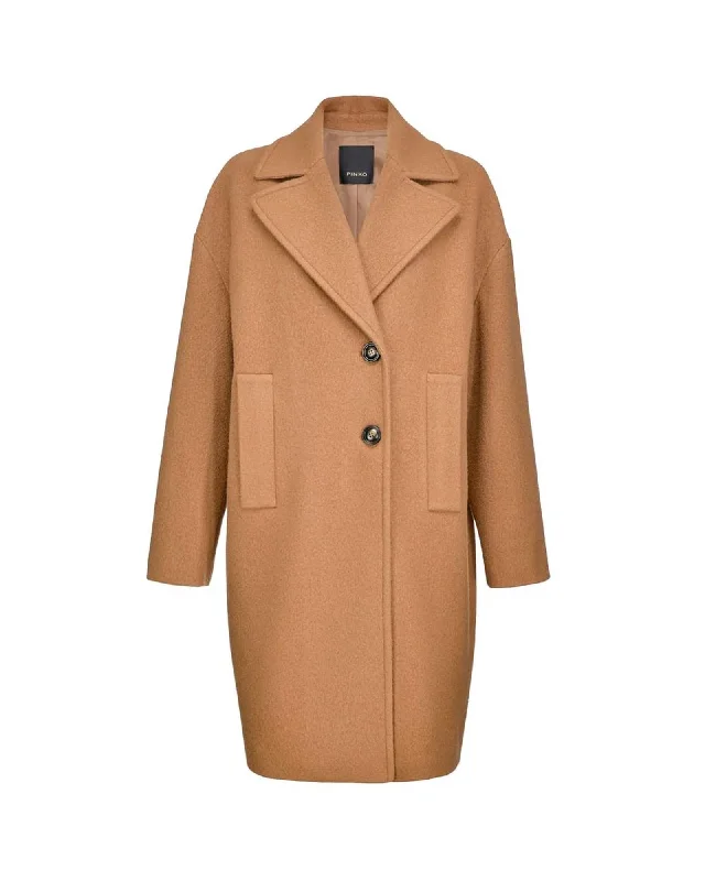 Women's longline double - breasted camel coats for a sophisticated lookPINKO Oversized Wool Coat - Camel Women's longline double - breasted camel coats for a sophisticated lookPINKO Oversized Wool Coat - Camel