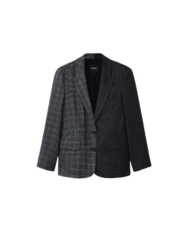 Women's long - sleeve wool coats in a houndstooth pattern for a classic charmDesigual Women's Two-Tone Checkered and Houndstooth Blazer Women's long - sleeve wool coats in a houndstooth pattern for a classic charmDesigual Women's Two-Tone Checkered and Houndstooth Blazer
