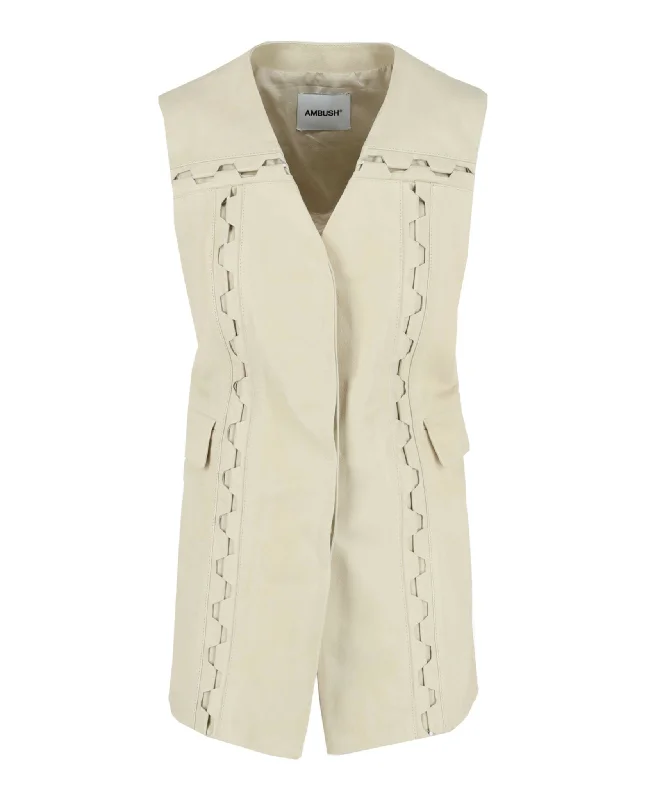 Women's pea coats with brass buttons for a nautical - inspired styleAMBUSH Womens Lace Up Leather Vest Women's pea coats with brass buttons for a nautical - inspired styleAMBUSH Womens Lace Up Leather Vest