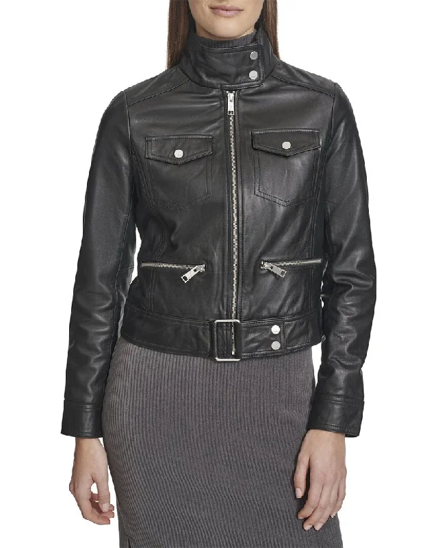 Belted women's cashmere coats in soft pastels for a luxurious feelAndrew Marc Vicki Leather Coat
