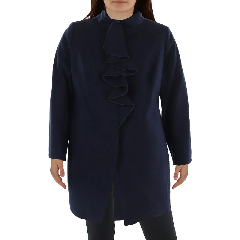 Women's longline double - breasted camel coats for a sophisticated lookPlus Womens Wool BLend Ruffled Walker Coat Women's longline double - breasted camel coats for a sophisticated lookPlus Womens Wool BLend Ruffled Walker Coat