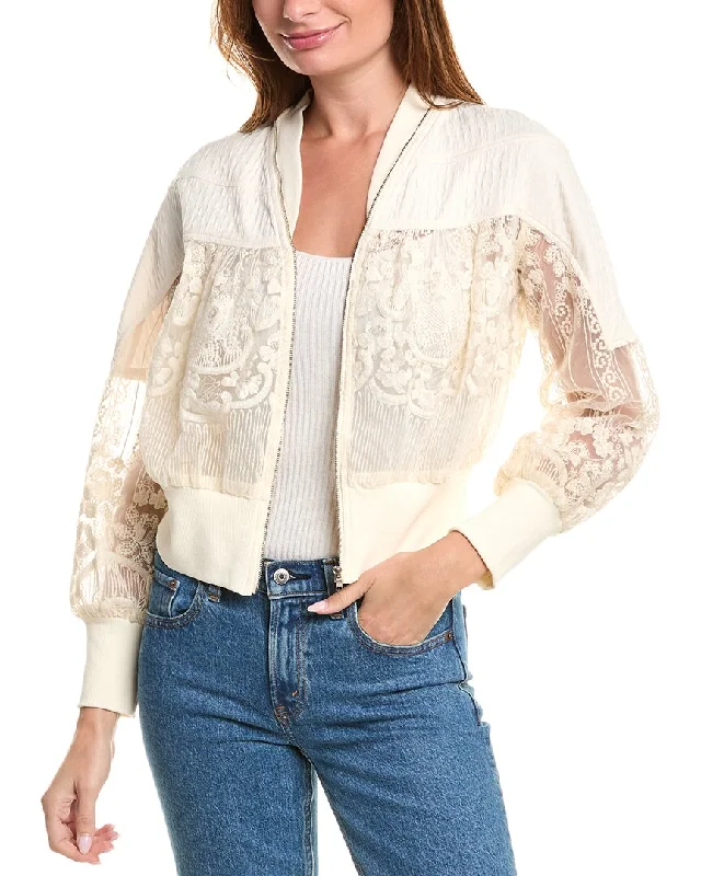 Women's faux fur coats in bright colors for a bold fashion statementGracia Patchwork Lace Embroidered Zip-Up Jacket