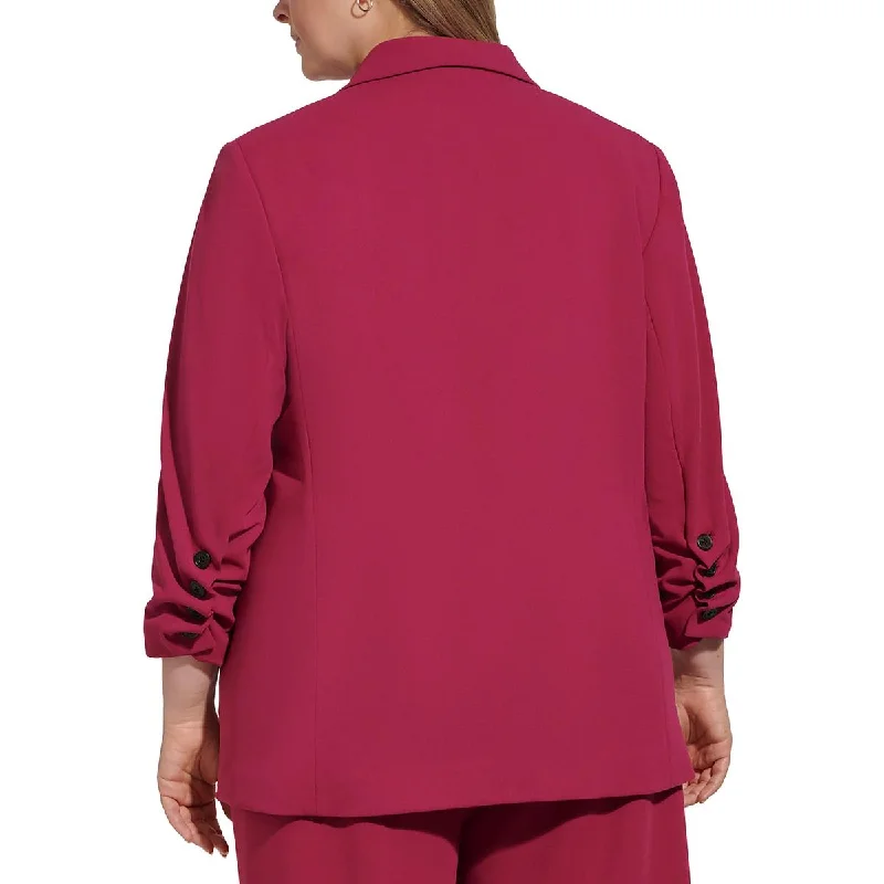 Women's pea coats with brass buttons for a nautical - inspired stylePlus Womens Solid 3/4 Sleeve One-Button Blazer