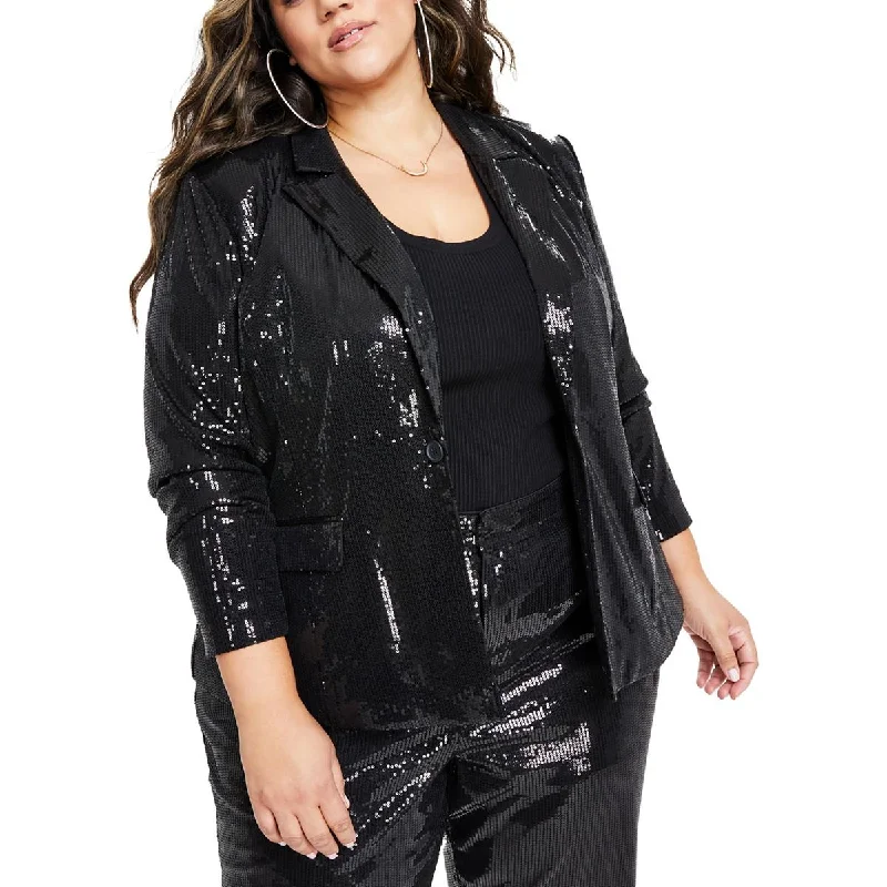 Quilted down women's coats with removable hoods for outdoor activitiesPlus   Womens Sequined Party Wear One-Button Blazer