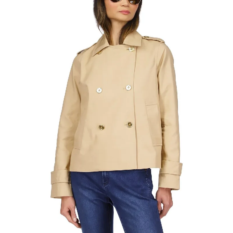 Water - resistant women's trench coats with adjustable cuffs for rainy daysPetites Womens Twill Crop Pea Coat