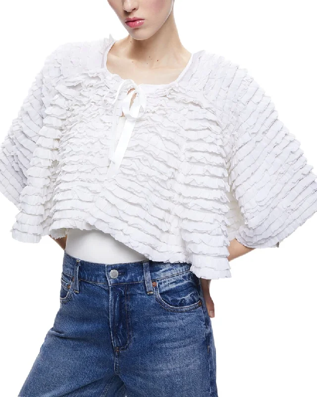 Oversized women's wool coats in a monochromatic look for a trendy outfitAlice + Olivia Loree Ruffle Crop Jacket