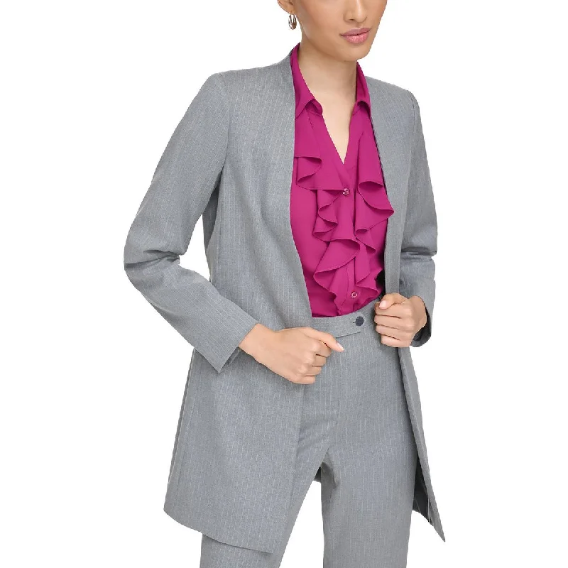 Women's reversible down coats with two - tone designs for versatile stylingPetites Womens Pinstripe Suit Separate Open-Front Blazer