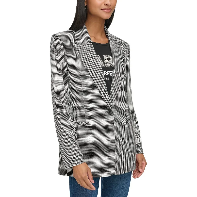 Hooded women's puffer coats in neon colors for high - visibility sportsWomens Houndstooth Proffessional One-Button Blazer