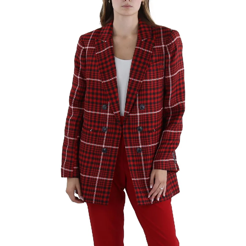 Women's knee - length wool blend coats with a fur collar for added warmthWomens Houndstooth Topper Double-Breasted Blazer Women's knee - length wool blend coats with a fur collar for added warmthWomens Houndstooth Topper Double-Breasted Blazer