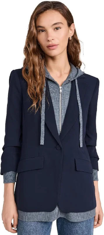 Oversized women's wool coats in a monochromatic look for a trendy outfitCinq a Sept Women's Sweater Knit Khloe Blazer, Navy/Heather Grey, 2