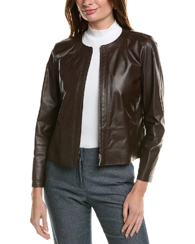 Water - resistant women's trench coats with adjustable cuffs for rainy daysLafayette 148 New York Griffith Leather Jacket