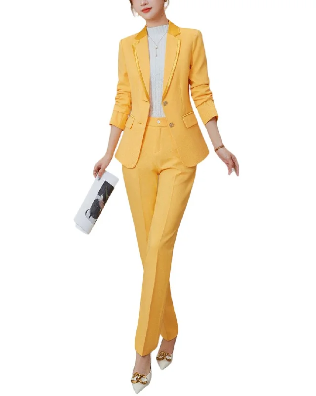 Hooded women's puffer coats in neon colors for high - visibility sportsBossy Chic 2Pc Blazer & Pant Set